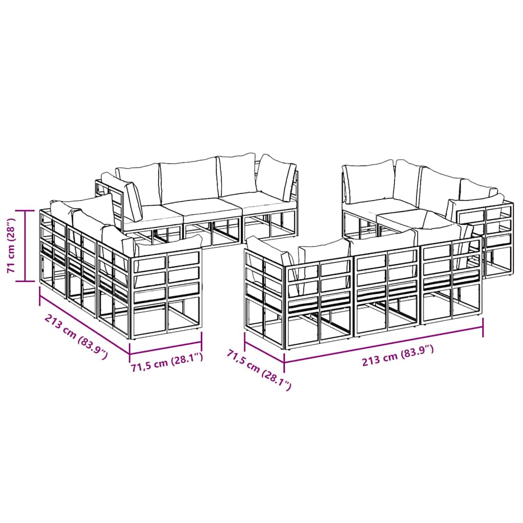 vidaXL Garden Sofa Set 12 pcs Black Metal