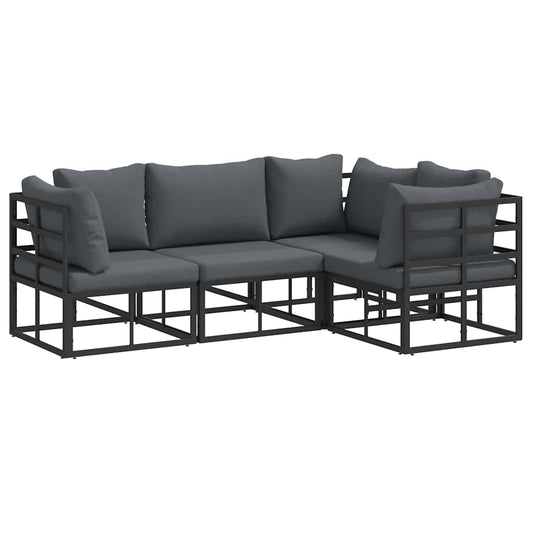 vidaXL Garden Sofa Set with Cushion 4 pcs Black Aluminium
