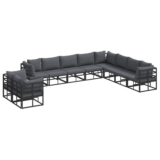 Garden Sofa Set with Cushion 10 pcs Black Aluminium