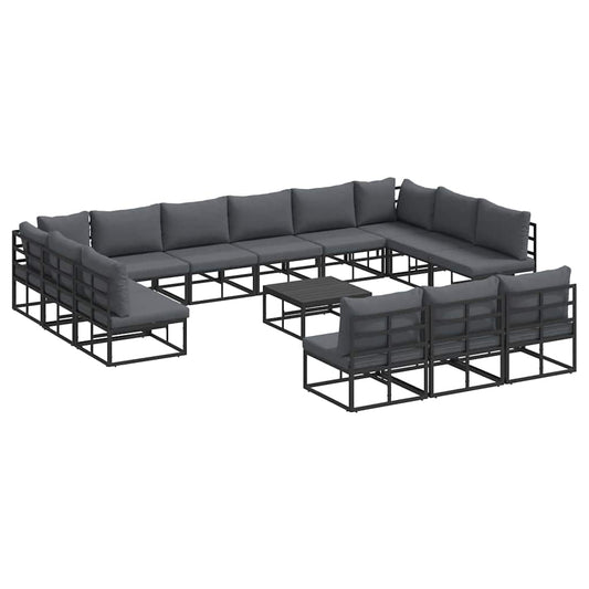 vidaXL Garden Sofa Set with Cushion 14 pcs Black Aluminium