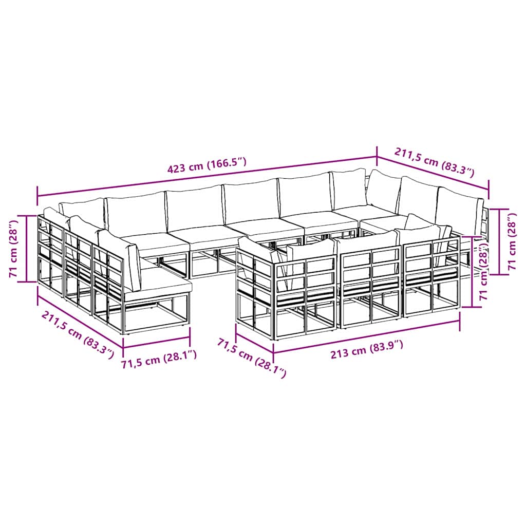 vidaXL Garden Sofa Set with Cushion 13 pcs Black Aluminium
