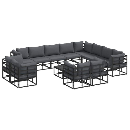 vidaXL Garden Sofa Set with Cushion 13 pcs Black Aluminium