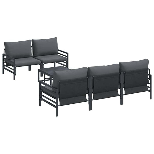 vidaXL Garden Sofa Set with Cushion 6 pcs Black Steel