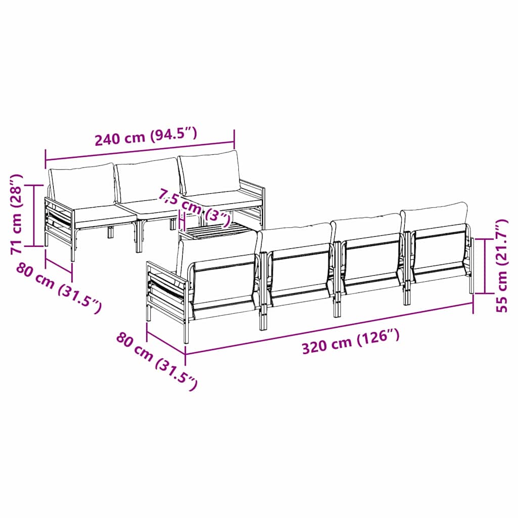 vidaXL Garden Sofa Set with Cushion 8 pcs Black Steel