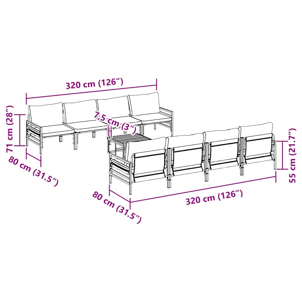 vidaXL Garden Sofa Set with Cushion 9 pcs Black Steel