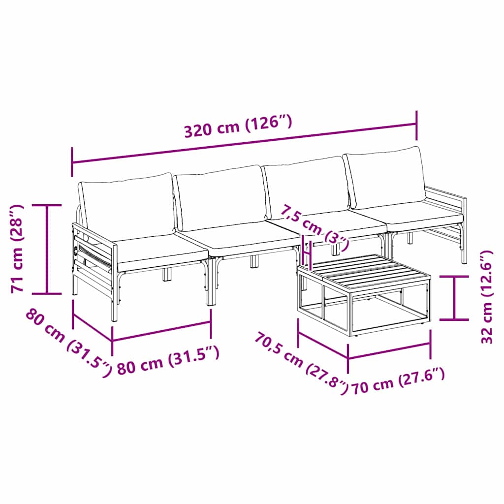 vidaXL Garden Sofa Set with Cushion 5 pcs Black Steel