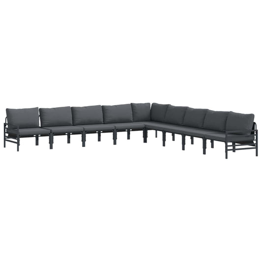 vidaXL Garden Sofa Set with Cushion 9 pcs Black Steel