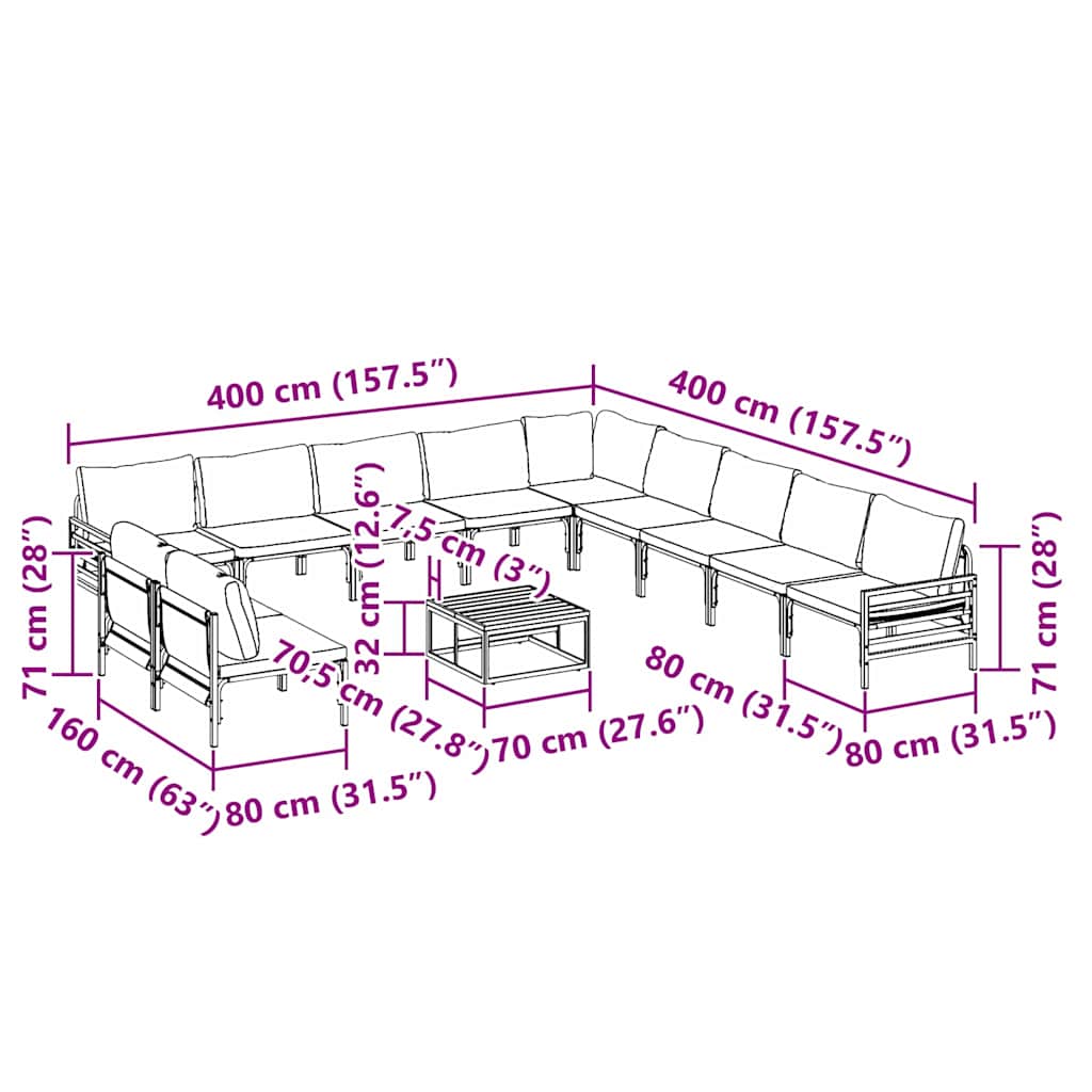 vidaXL Garden Sofa Set with Cushion 12 pcs Black Steel