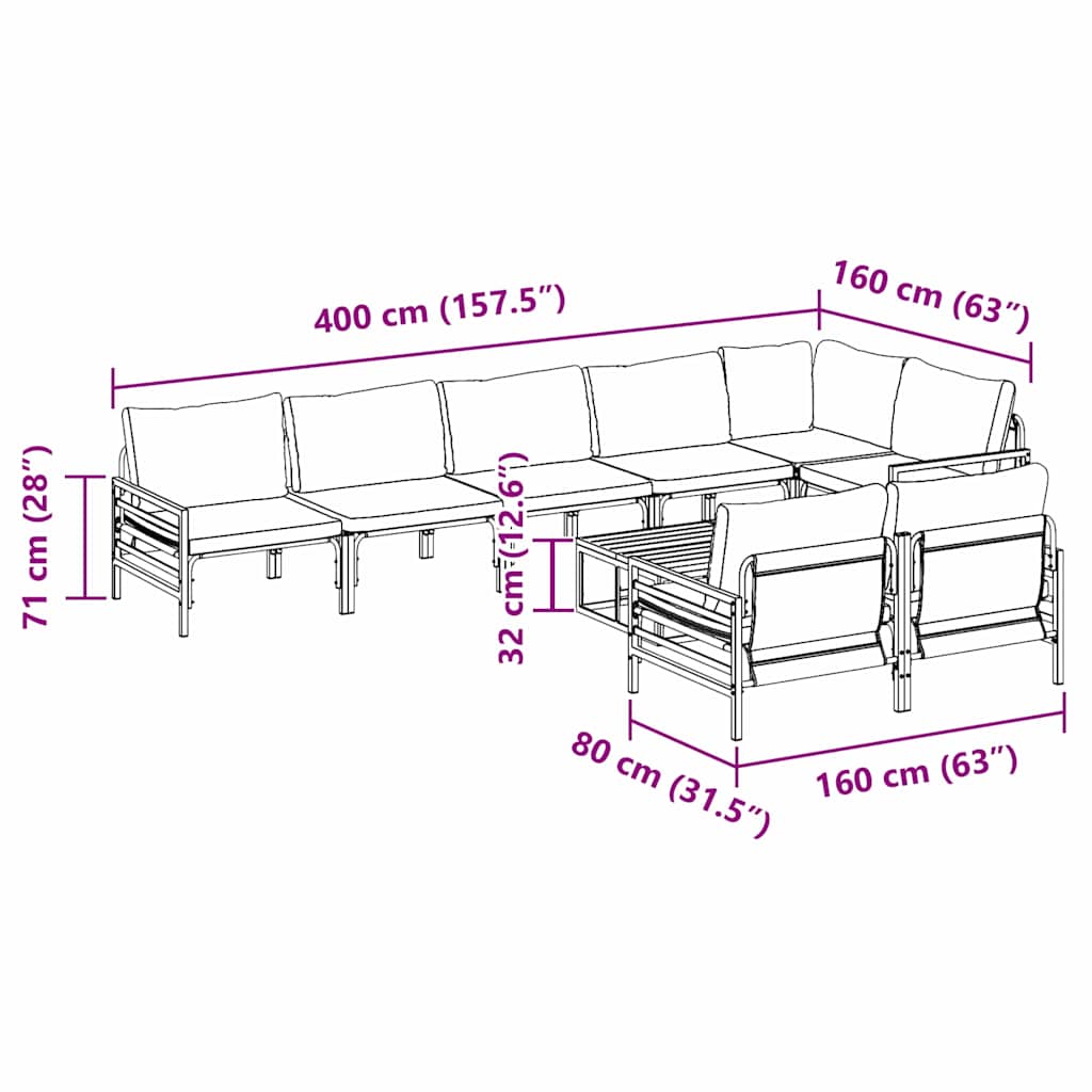 vidaXL Garden Sofa Set with Cushion 9 pcs Black Steel