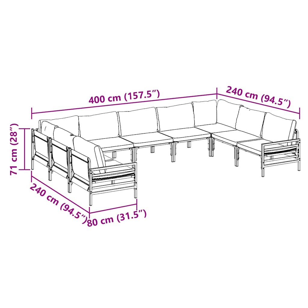 vidaXL Garden Sofa Set with Cushion 9 pcs Black Steel