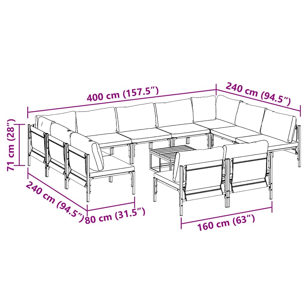 vidaXL Garden Sofa Set with Cushion 12 pcs Black Steel