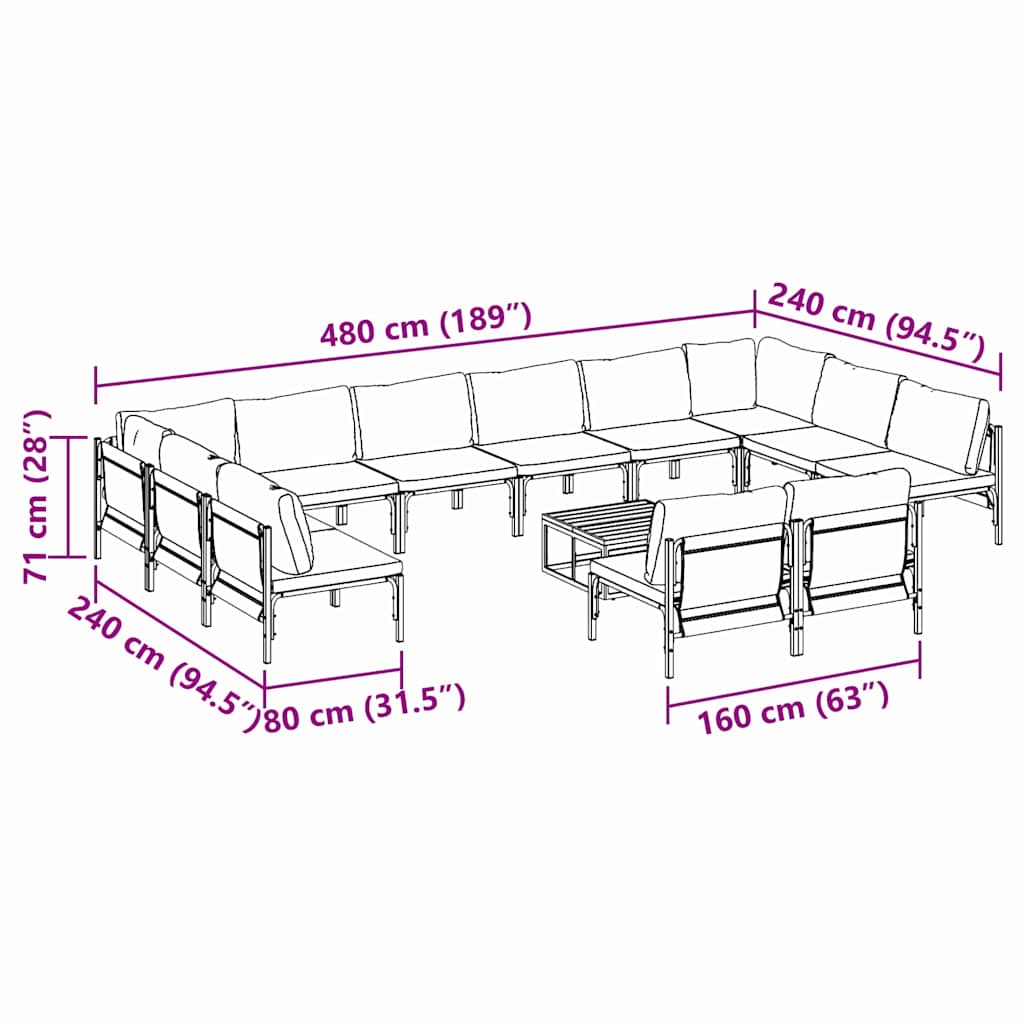 vidaXL Garden Sofa Set with Cushion 13 pcs Black Steel