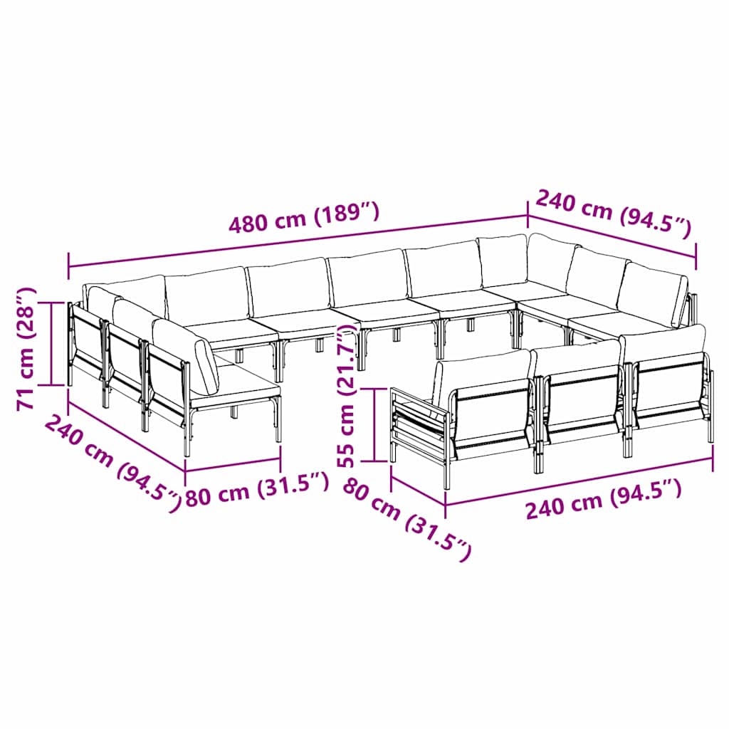 vidaXL Garden Sofa Set with Cushion 13 pcs Black Steel