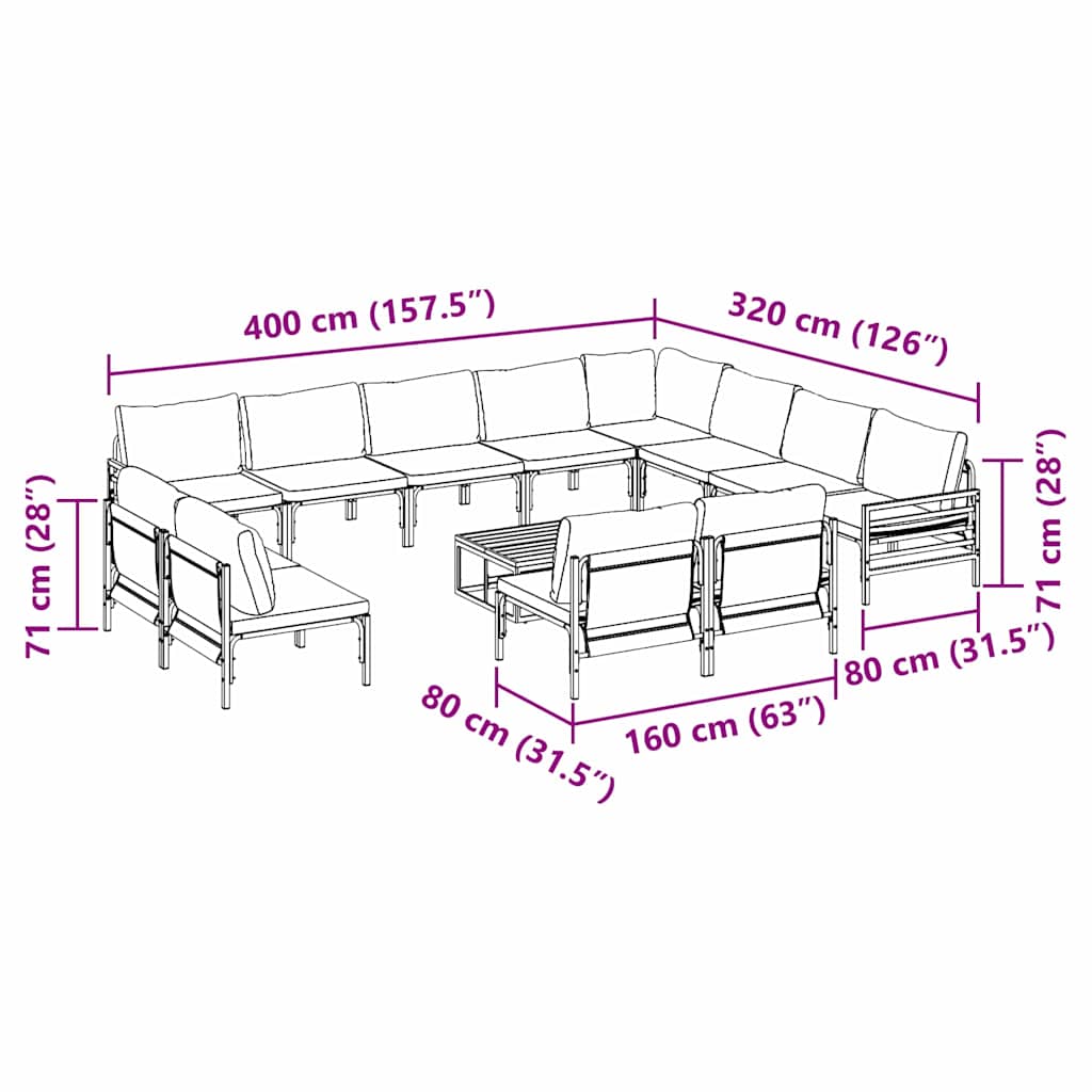vidaXL Garden Sofa Set with Cushion 13 pcs Black Steel