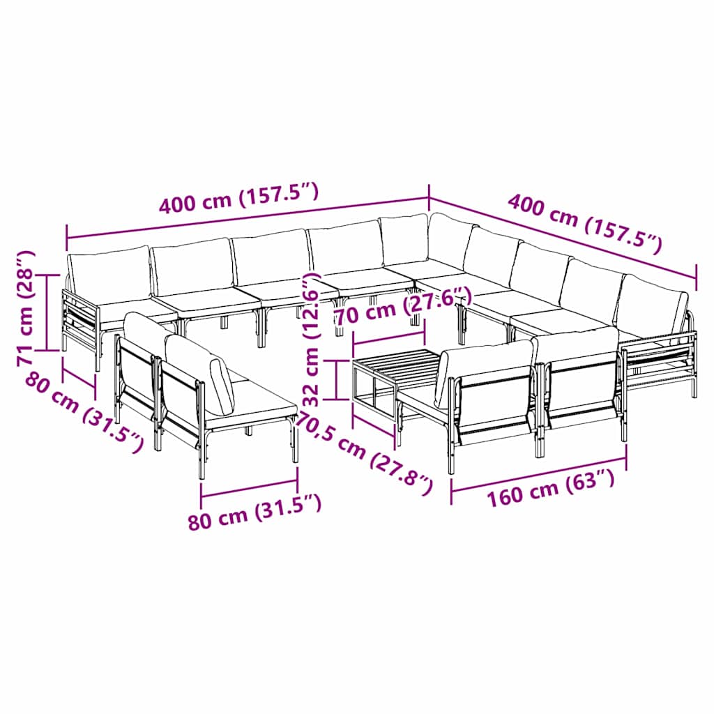 vidaXL Garden Sofa Set 14 pcs Anthracite Steel