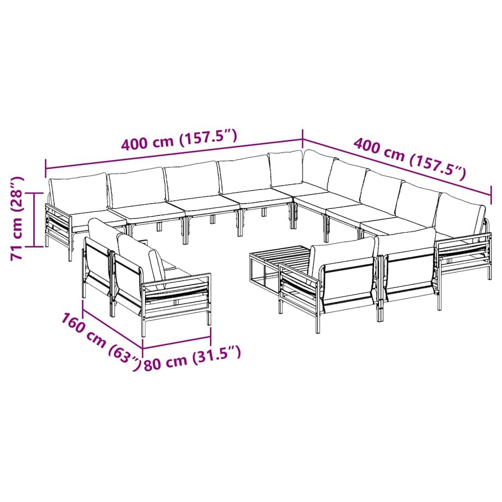 vidaXL Garden Sofa Set 14 pcs Anthracite Steel