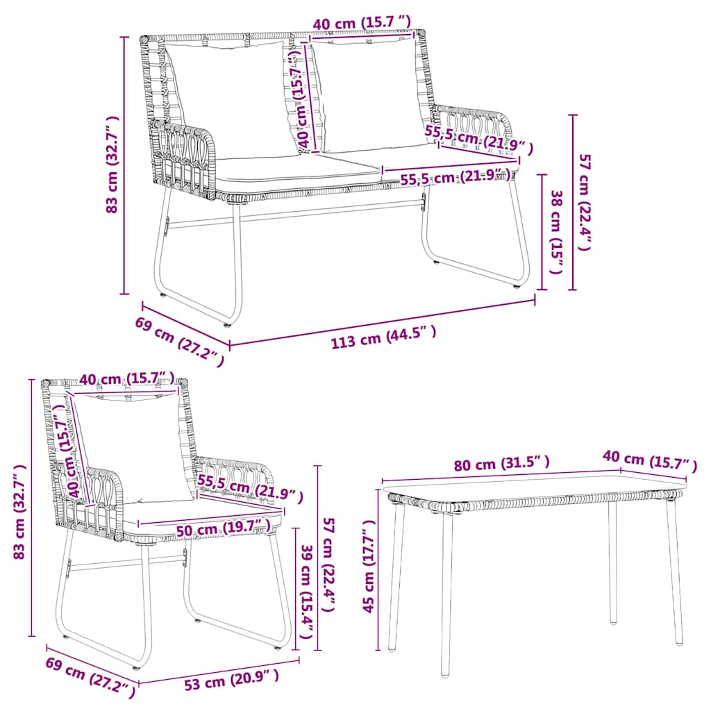 vidaXL Garden Furniture Set 4 pcs Black and Anthracite Poly Rattan