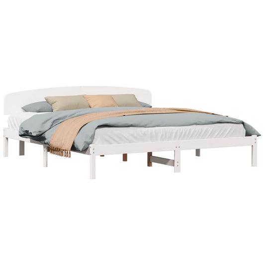 vidaXL Bed Frame with Headboard White 200 x 200 cm Solid Pine Wood