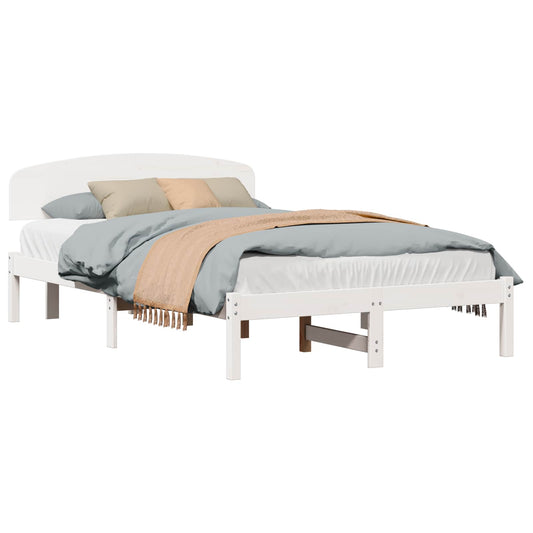 vidaXL Bed Frame with Headboard White 135 x 190 cm Solid Pine Wood