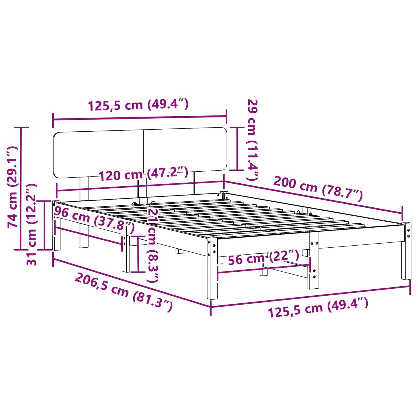 vidaXL Bed Frame with Headboard Wax Brown 120 x 200 cm Solid Pine Wood