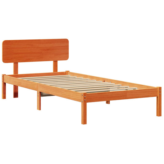 vidaXL Bed Frame with Headboard Wax Brown 90 x 200 cm Solid Pine Wood