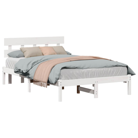 vidaXL Bed Frame with Headboard White 140 x 190 cm Solid Pine wood