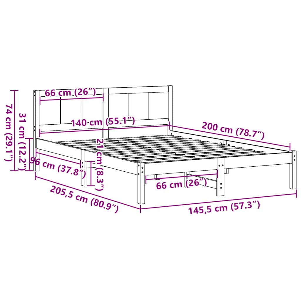 vidaXL Bed Frame White 140 x 200 cm Solid Pine wood