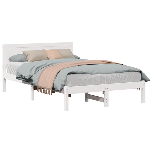 vidaXL Bed Frame White 135 x 190 cm Solid Pine wood