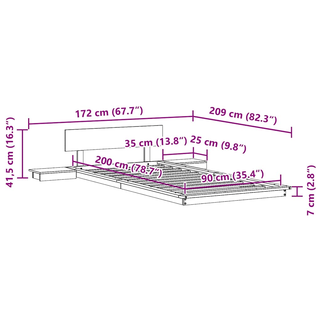 vidaXL Bed Frame with Headboard with Storage Brown 90 x 200 cm Wood