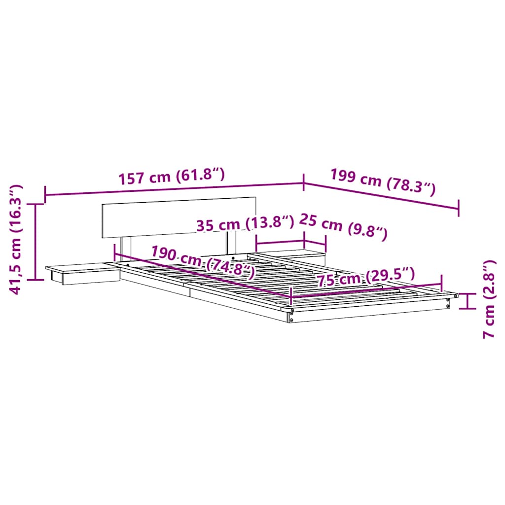 vidaXL Bed Frame Brown 75 x 190 cm Wood