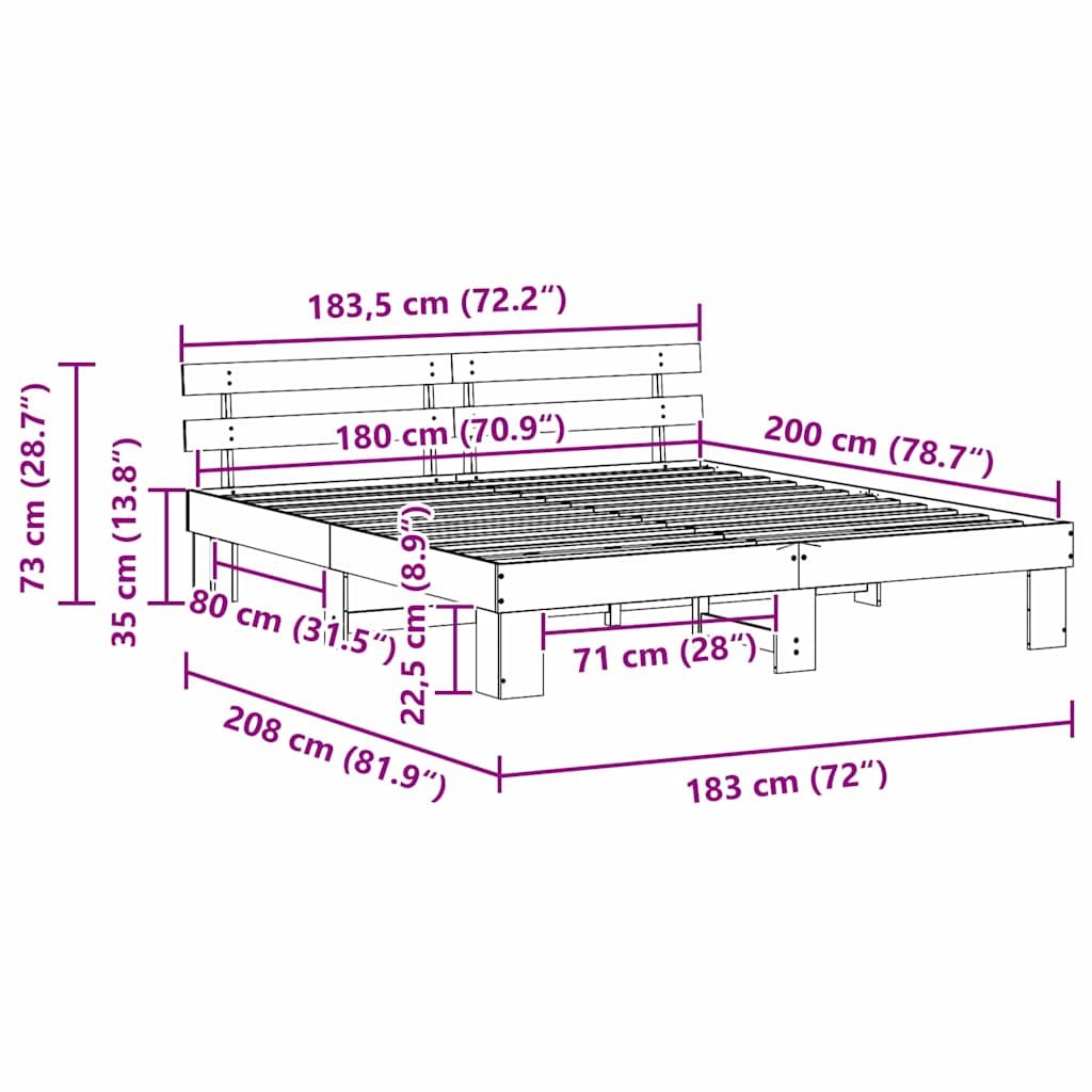 vidaXL Bed Frame with Headboard White 180 x 200 cm Solid Pine Wood