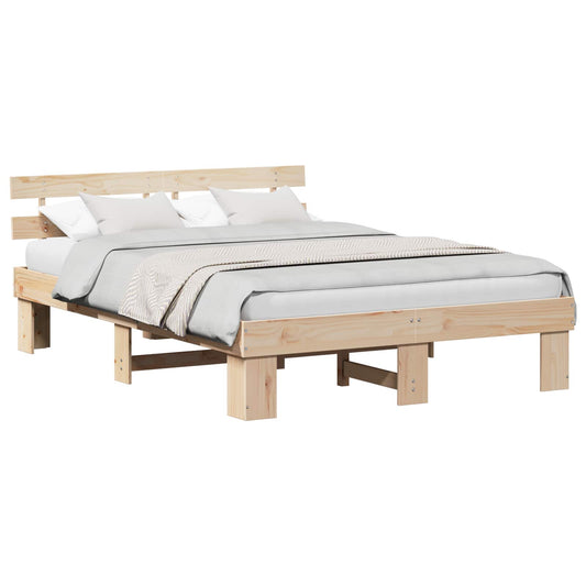 vidaXL Bed Frame with Headboard Natural 160 x 200 cm Solid Pine Wood