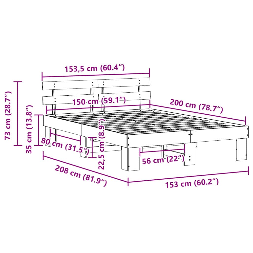 vidaXL Bed Frame with Headboard Natural 150 x 200 cm Solid Pine Wood