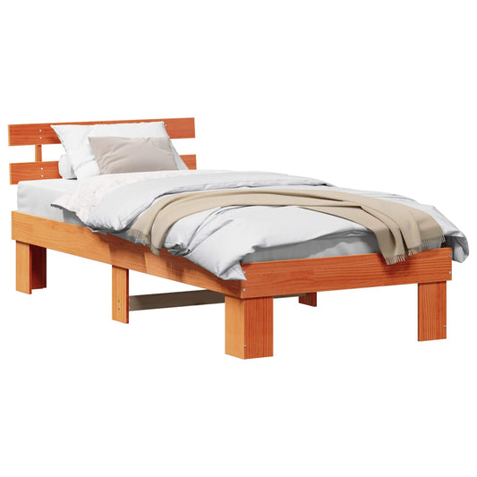 vidaXL Bed Frame with Headboard Wax Brown 90 x 200 cm Solid Pine Wood