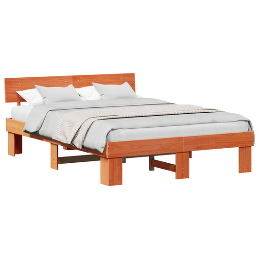 vidaXL Bed Frame with Headboard Wax Brown 160 x 200 cm Solid Pine Wood