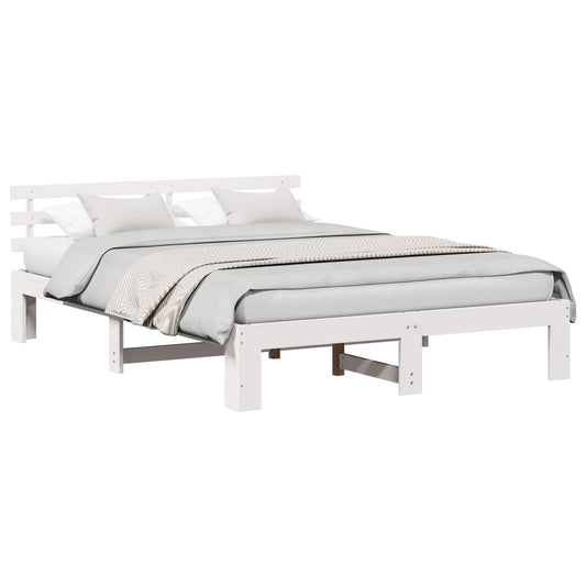 vidaXL Bed Frame with Headboard White 150 x 200 cm Solid Pine Wood