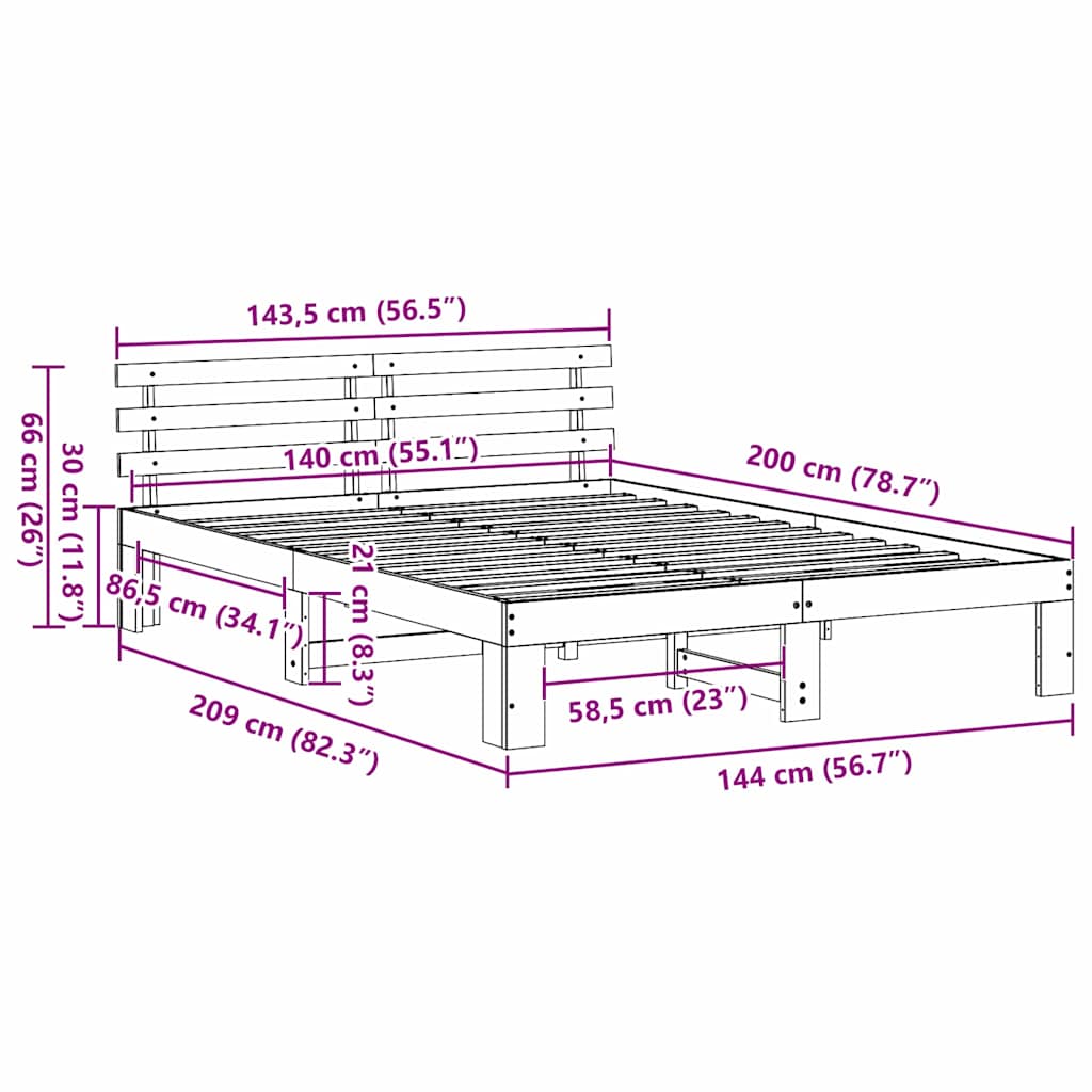 vidaXL Bed Frame with Headboard Natural 140 x 200 cm Solid Pine Wood