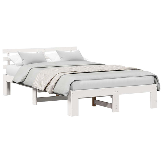 vidaXL Bed Frame with Headboard White 135 x 190 cm Solid Pine Wood