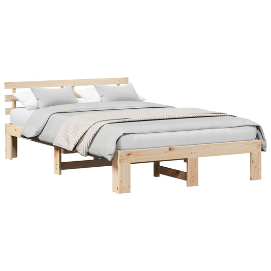 vidaXL Bed Frame with Headboard Natural 120 x 190 cm Solid Pine Wood