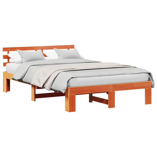 vidaXL Bed Frame with Headboard Wax Brown 120 x 190 cm Solid Pine Wood