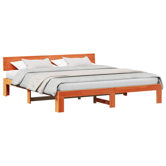 vidaXL Bed Frame with Headboard Wax Brown 200 x 200 cm Solid Pine Wood