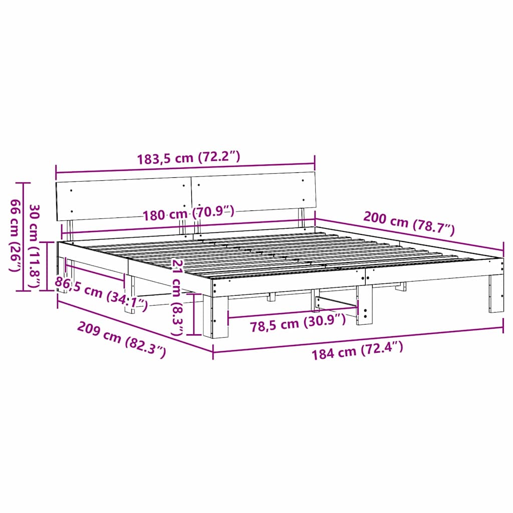 vidaXL Bed Frame with Headboard Wax Brown 180 x 200 cm Solid Pine Wood