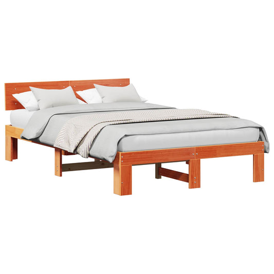 vidaXL Bed Frame with Headboard Wax Brown 140 x 190 cm Solid Pine Wood