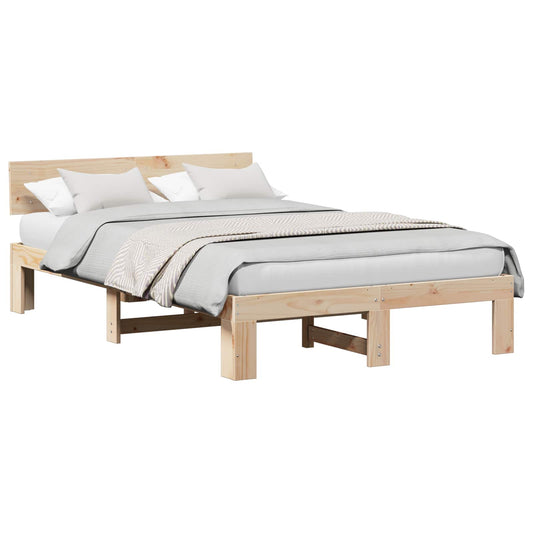vidaXL Bed Frame with Headboard Natural 135 x 190 cm Solid Pine Wood