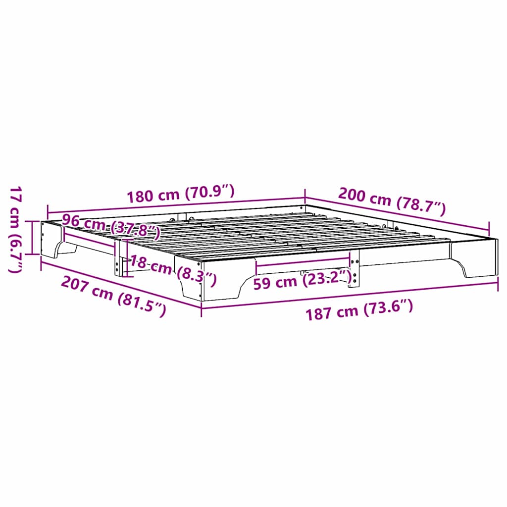 vidaXL Bed Frame Natural 180 x 200 cm Solid Pine Wood