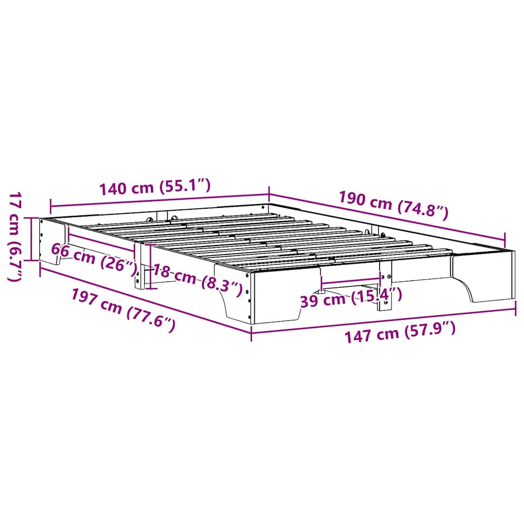 vidaXL Bed Frame White 140 x 190 cm Solid Pine Wood