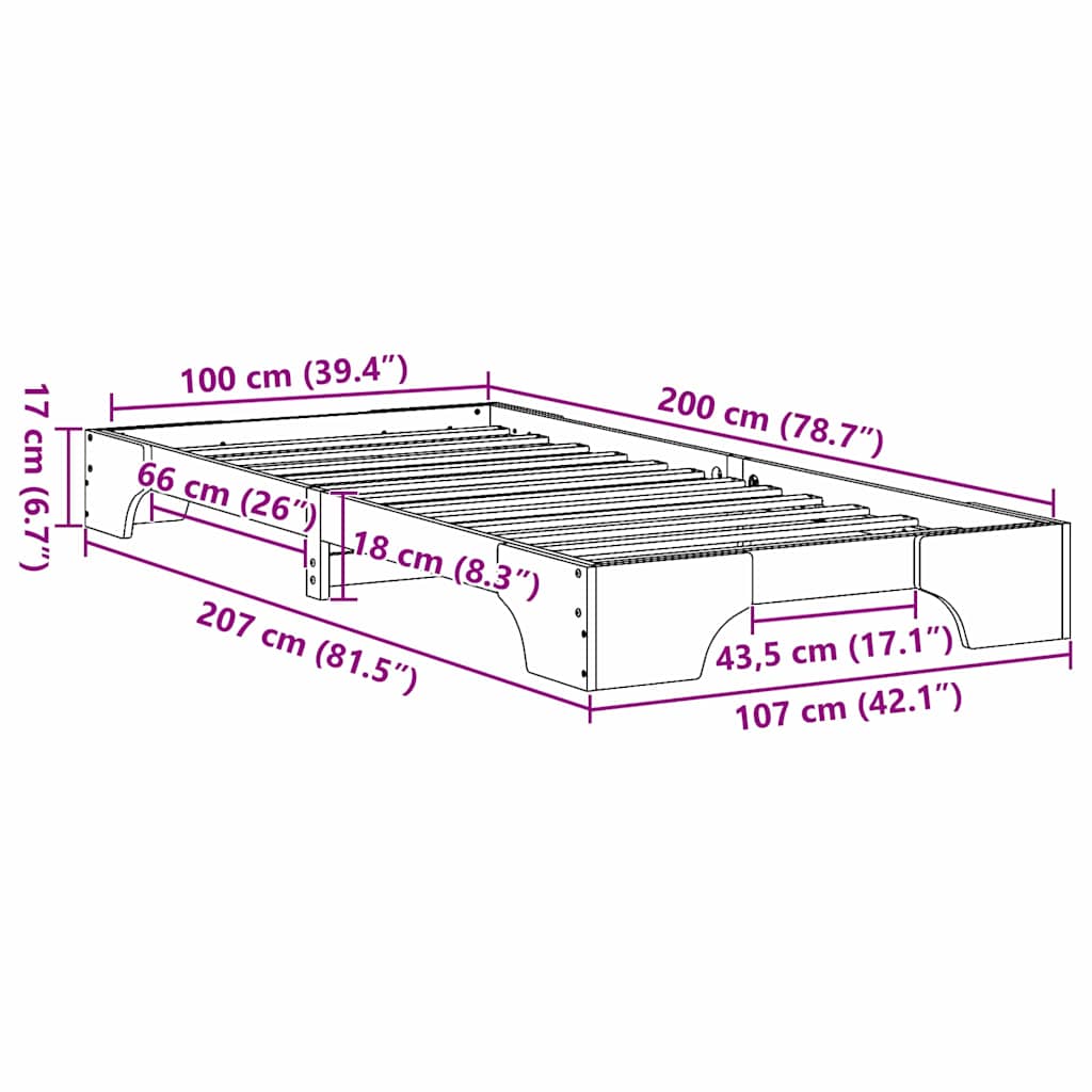 vidaXL Bed Frame Wax Brown 100 x 200 cm Solid Pine Wood
