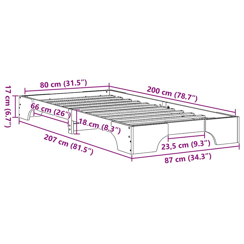 vidaXL Bed Frame White 80 x 200 cm Solid Pine Wood