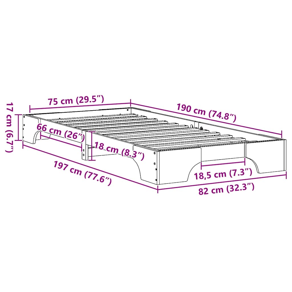 vidaXL Bed Frame Natural 75 x 190 cm Solid Pine Wood