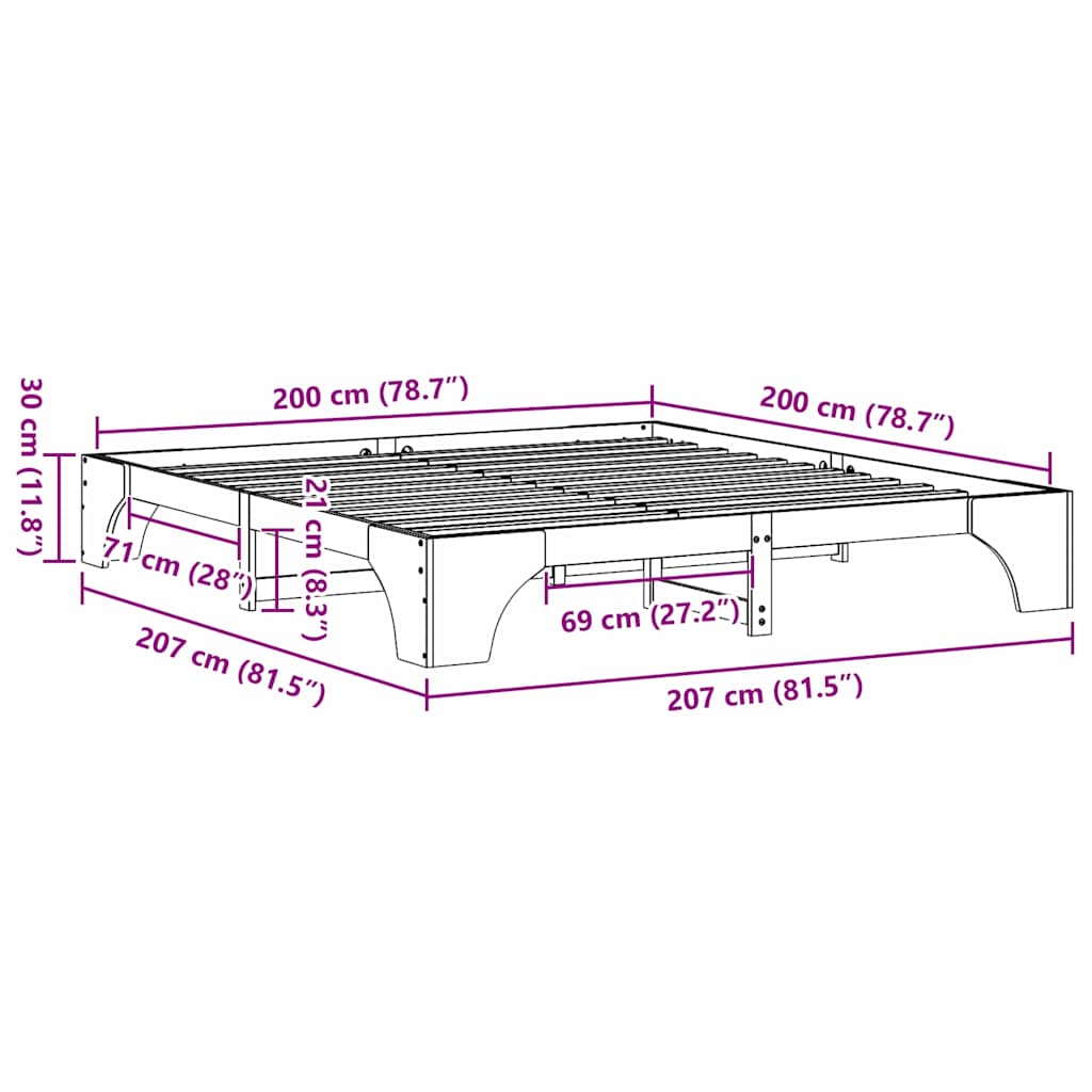vidaXL Bed Frame White 200 x 200 cm Solid Pine Wood